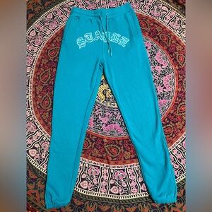 Teal Sweatpants with Graphic Text